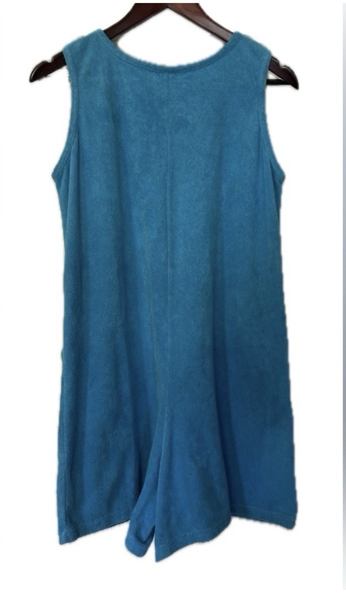 Vintage, Metropolitan Teal Terry Romper, swim suit cover. Women’s Medium. Zip.