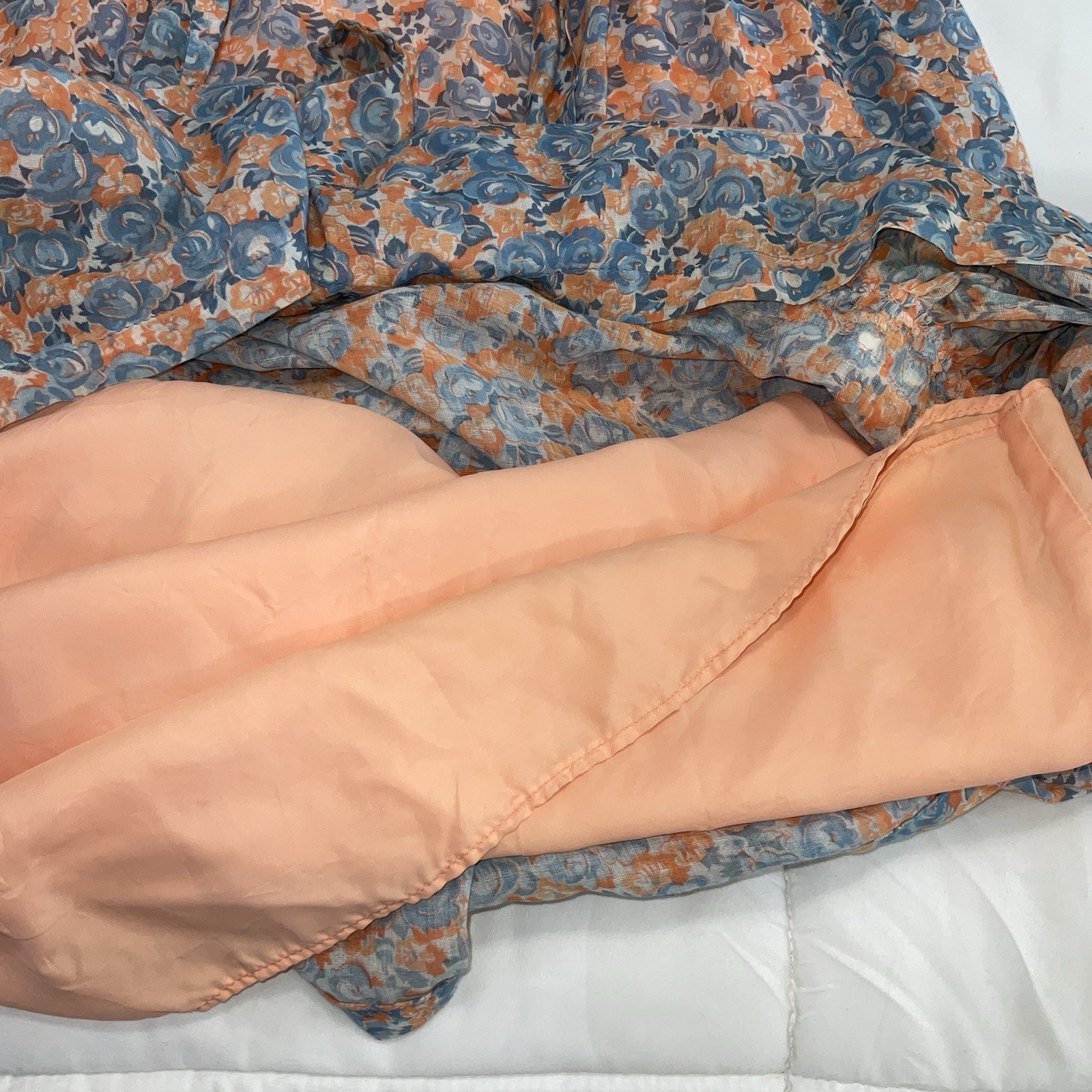 70s Praire Maxi Dress VTG Candi Jones Peach Blue Floral Lace Boho Hippie Sz 9