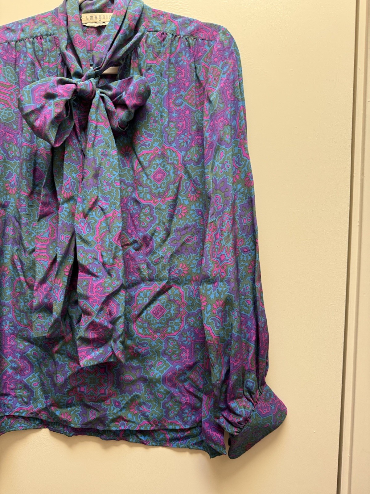 Vintage YSL Yves Saint Laurent Patterned Bow/Tie Women’s Blouse Shirt Sz 38