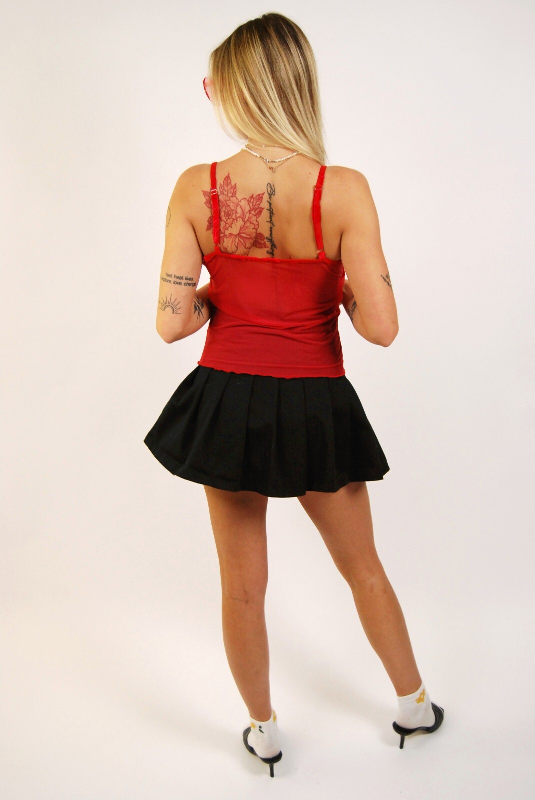 Sheer Mesh Cami (S) vintage 70s red velvet flocked small