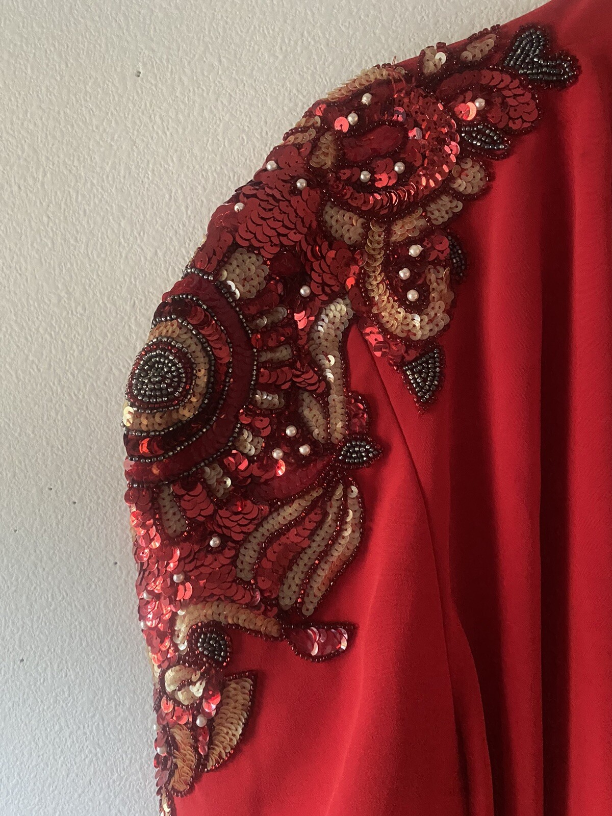 D”ore By Della Roufogali Womens Beaded Sequin Red Cardigan Sz 12 Open Front