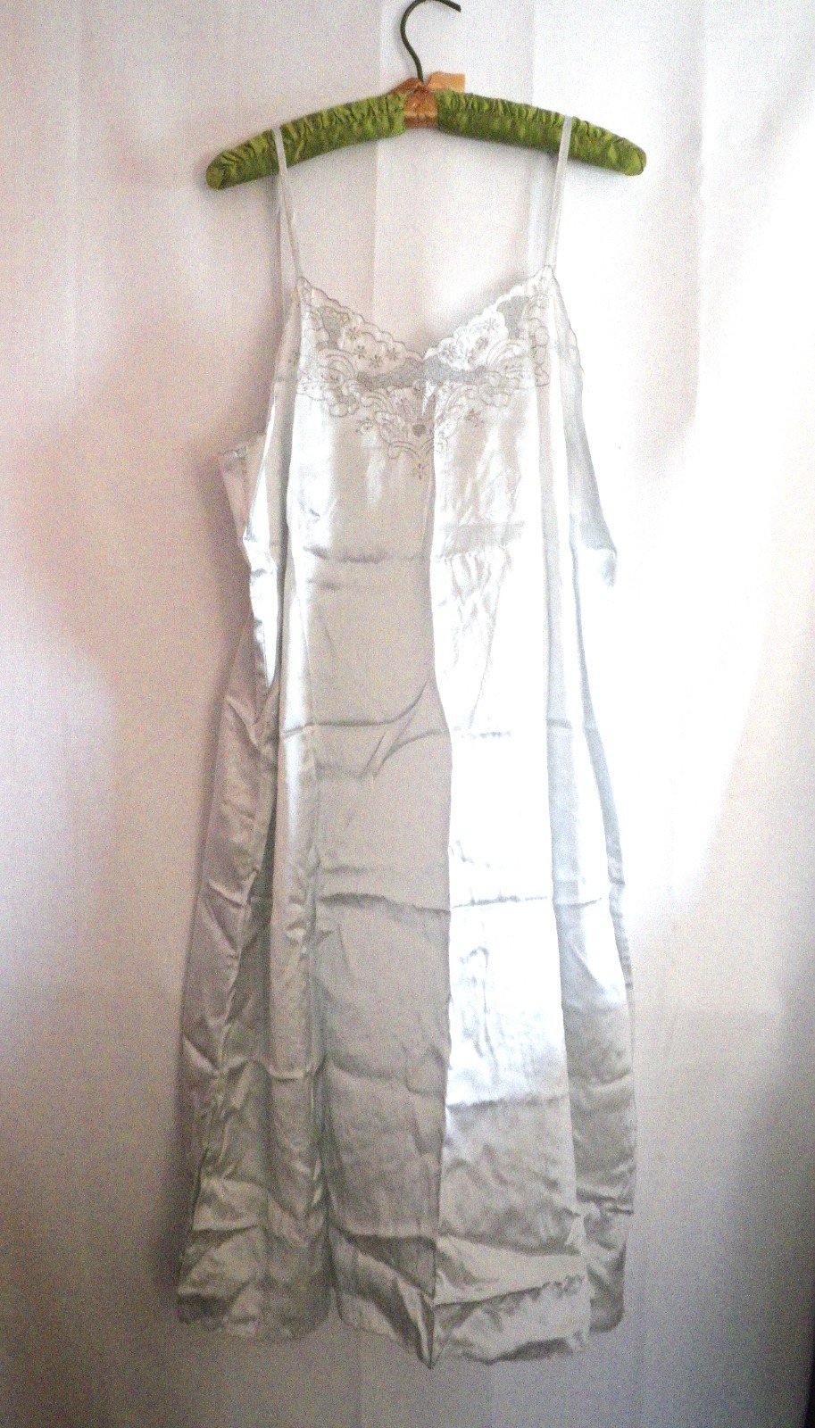 1990s Powder Blue Silk Nightgown or Dress Slip w/ Scalloped Hem – XL fits L