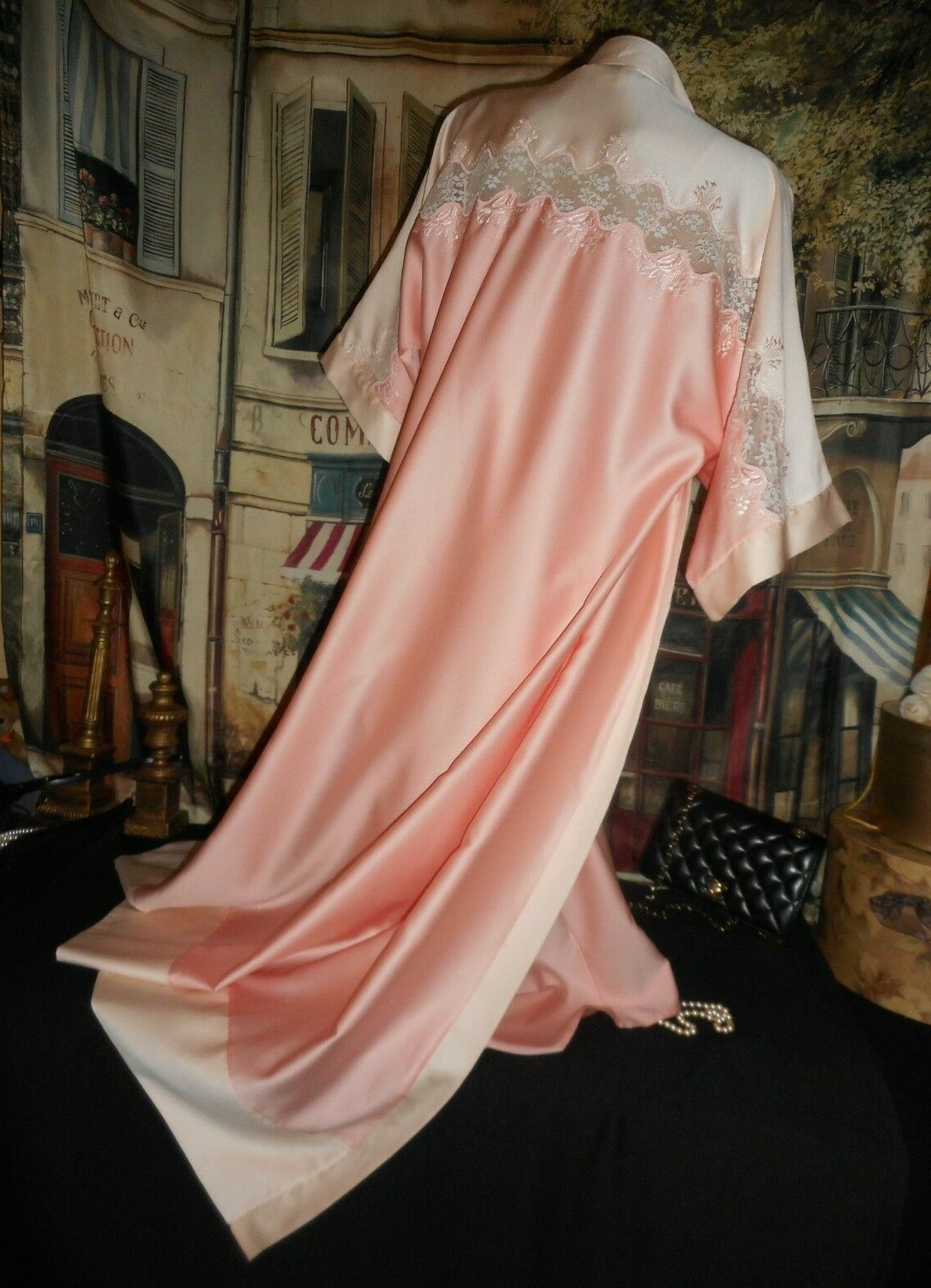 S Peignoir Set Pink Long Robe Gown Lace Embroidery 2 Tone Satin Lord & Taylor