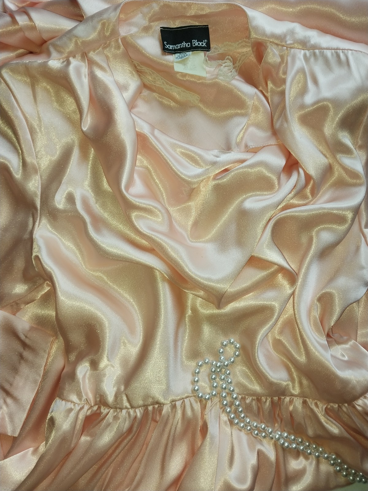 Vtg SATIN IMPORTED PEACH PINK COWL CASCADE 350&Prime; GRAND SWEEP FLARE MAXI DRESS L42