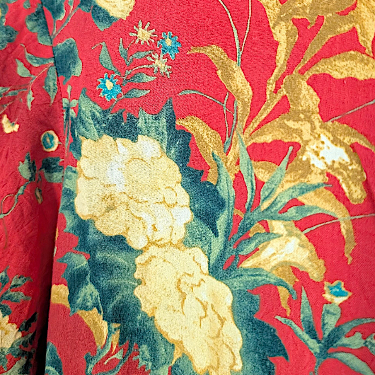 Jams World vintage LE USA made 100% rayon floral mao neck side slits boxy shirt