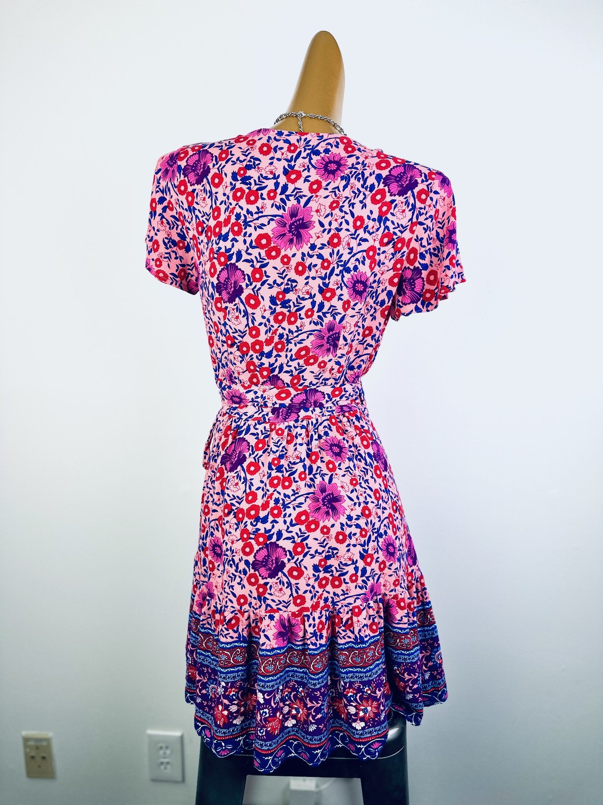 Vintage VTG 90s boho wrap dress floral print prairie mini sundress