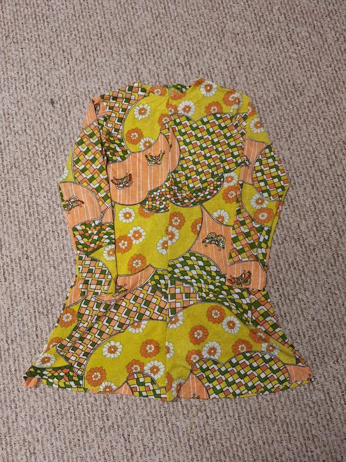 Vintage 60s 70s Psychedelic Flower Floral Butterfly Art Dress MOD Hippie Hippy