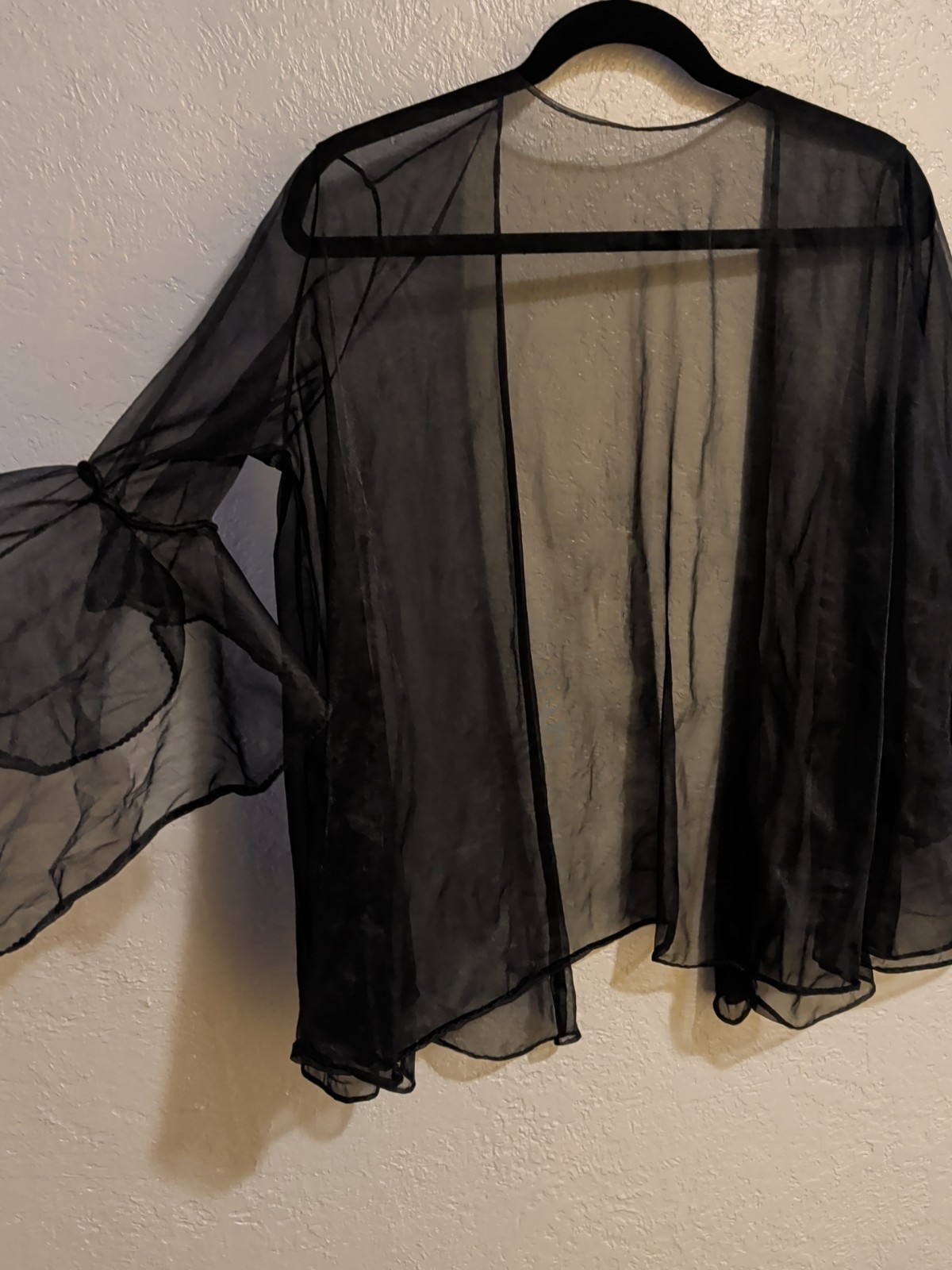 Vtg Black Bed Jacke Sheer Chiffon Sleeves Lingerie Unbranded Sm/Med Rockabilly