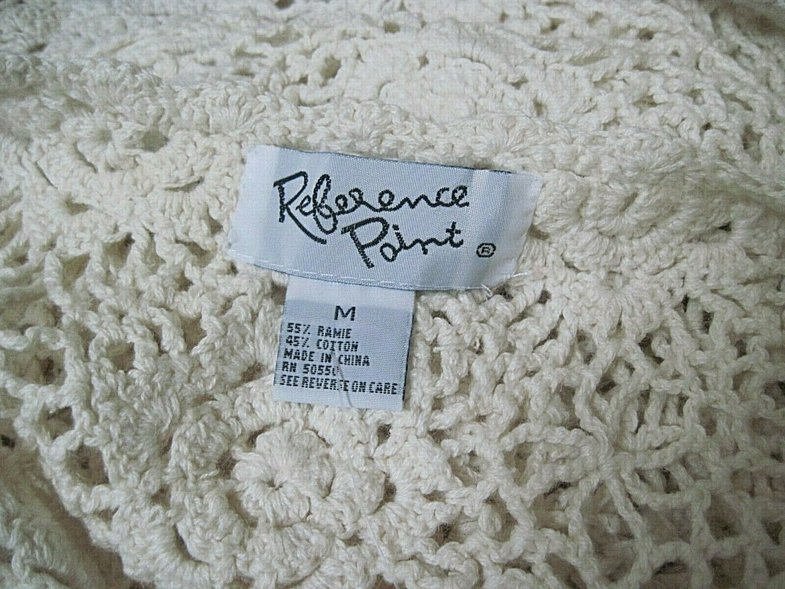 Reference Point Women&rsquo;s Medium VINTAGE Ivory Crochet Knit Top Long Sleeves