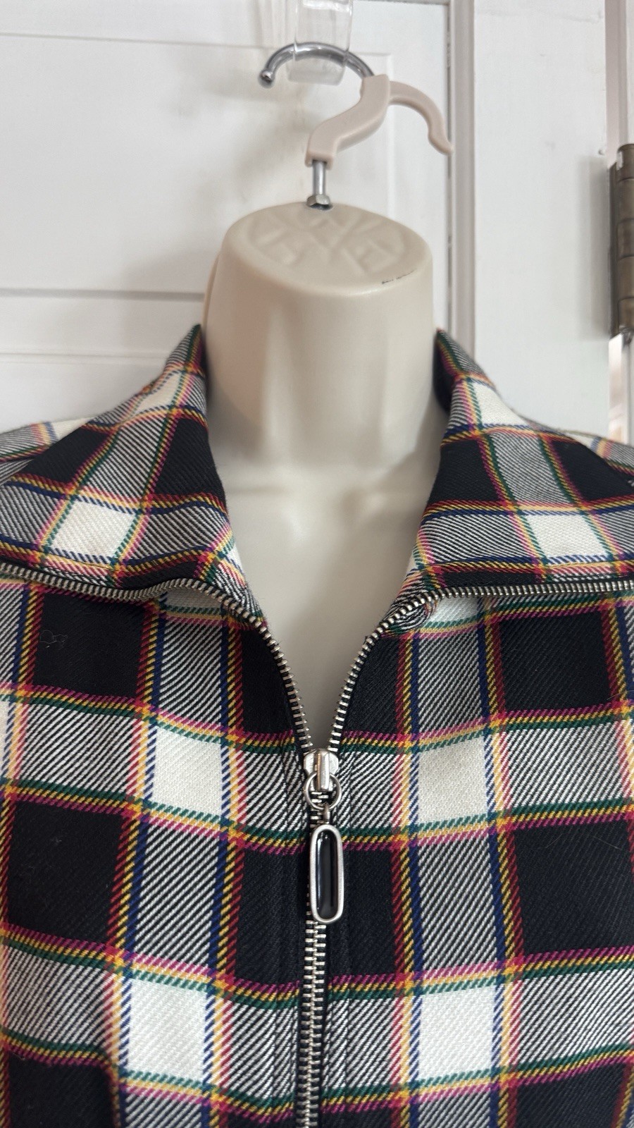 Vintage Emanuel Ungaro Plaid Jacket Y2K Preppy Blazer Size 4/38 Black Multi Zip