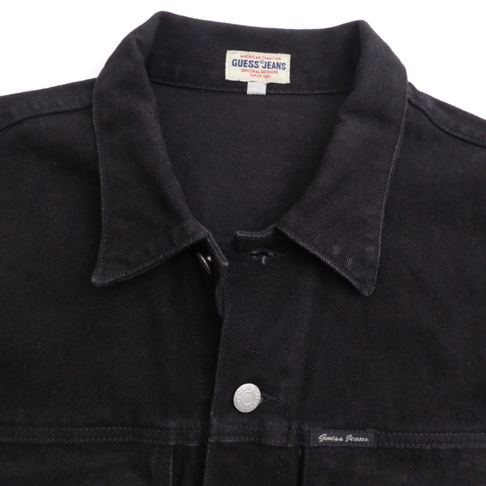 Guess Womens Denim Jacket Black Vintage Made in USA 90s Style 39849 Large