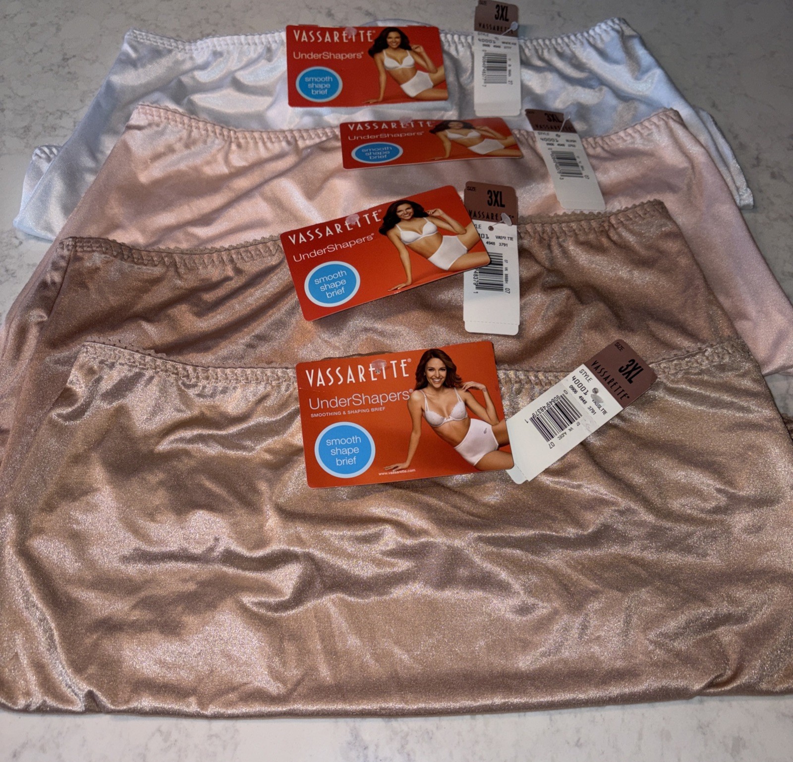 NWT Vassarette Smooth Shape Brief Undershapers #40001 3XL, 2010 Lot/4