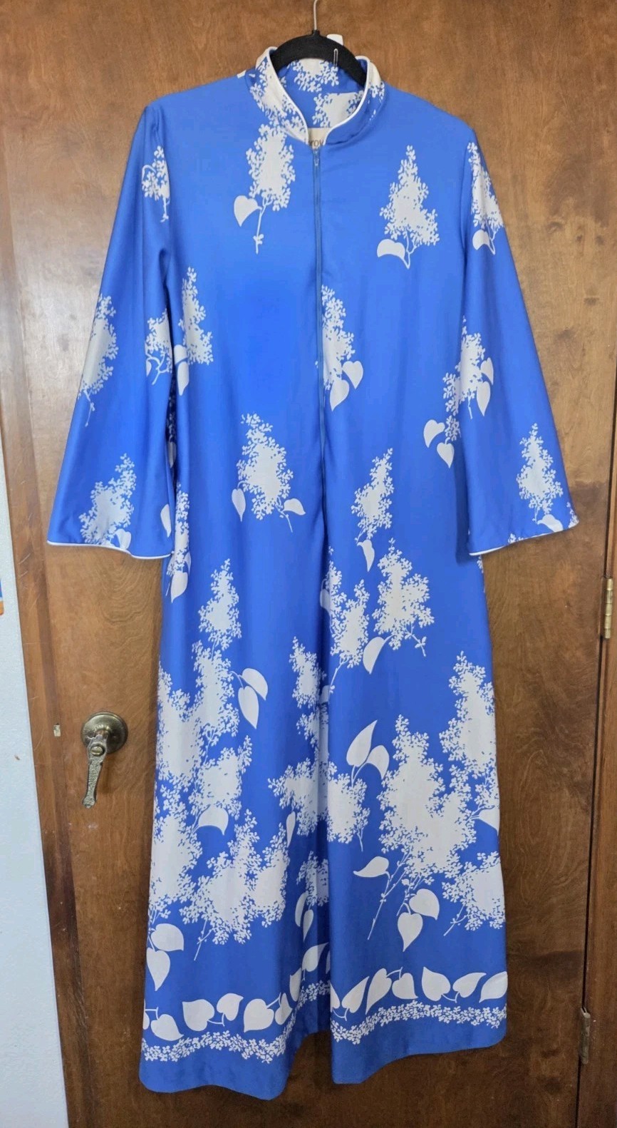 Vintage &rsquo;70s David Brown Caftan Kaftan Long Dress Blue Floral Women&rsquo;s Medium