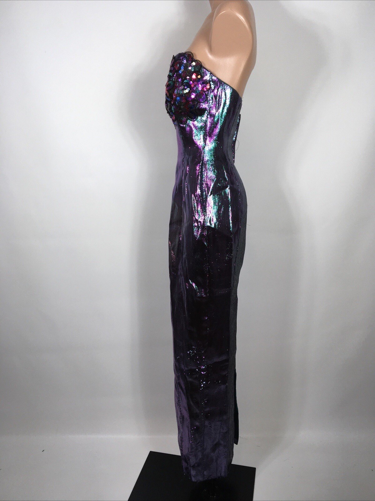 Vintage 80s Liquid Multicolor Lame Foil Cocktail Prom Party Dress S/M Sequin