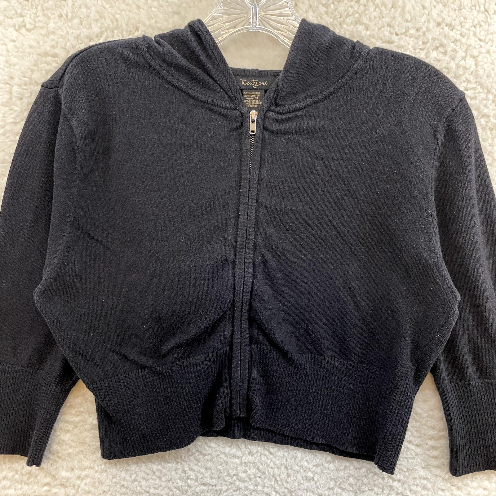 Y2K Vintage Forever 21 Crop Top Large Black Hoodie Boho Fairy Grunge Whimsigoth