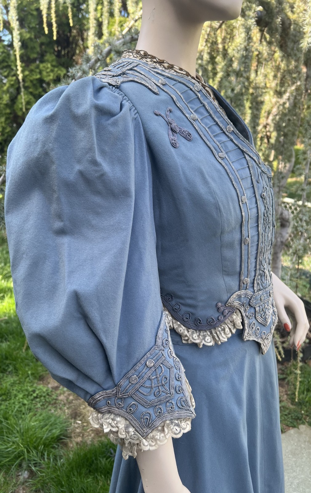 ANTIQUE EDWARDIAN BLUE WOOL 2PC WALKING SUIT DRESS