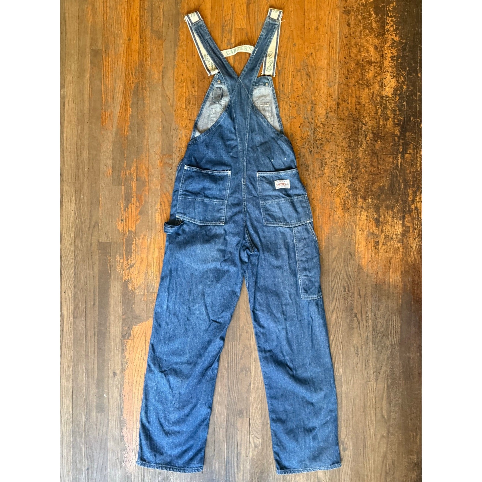 Vintage 70s Carters Denim Overalls | Patched Workwear Carpenter Coveralls | 28&Prime;