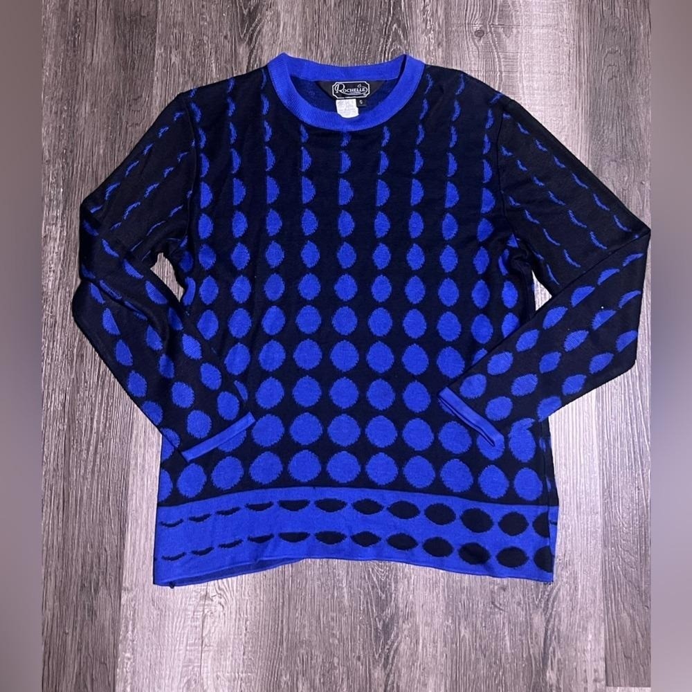 Vintage Rochelle Blue and Black Patterned Women&rsquo;s Sweater