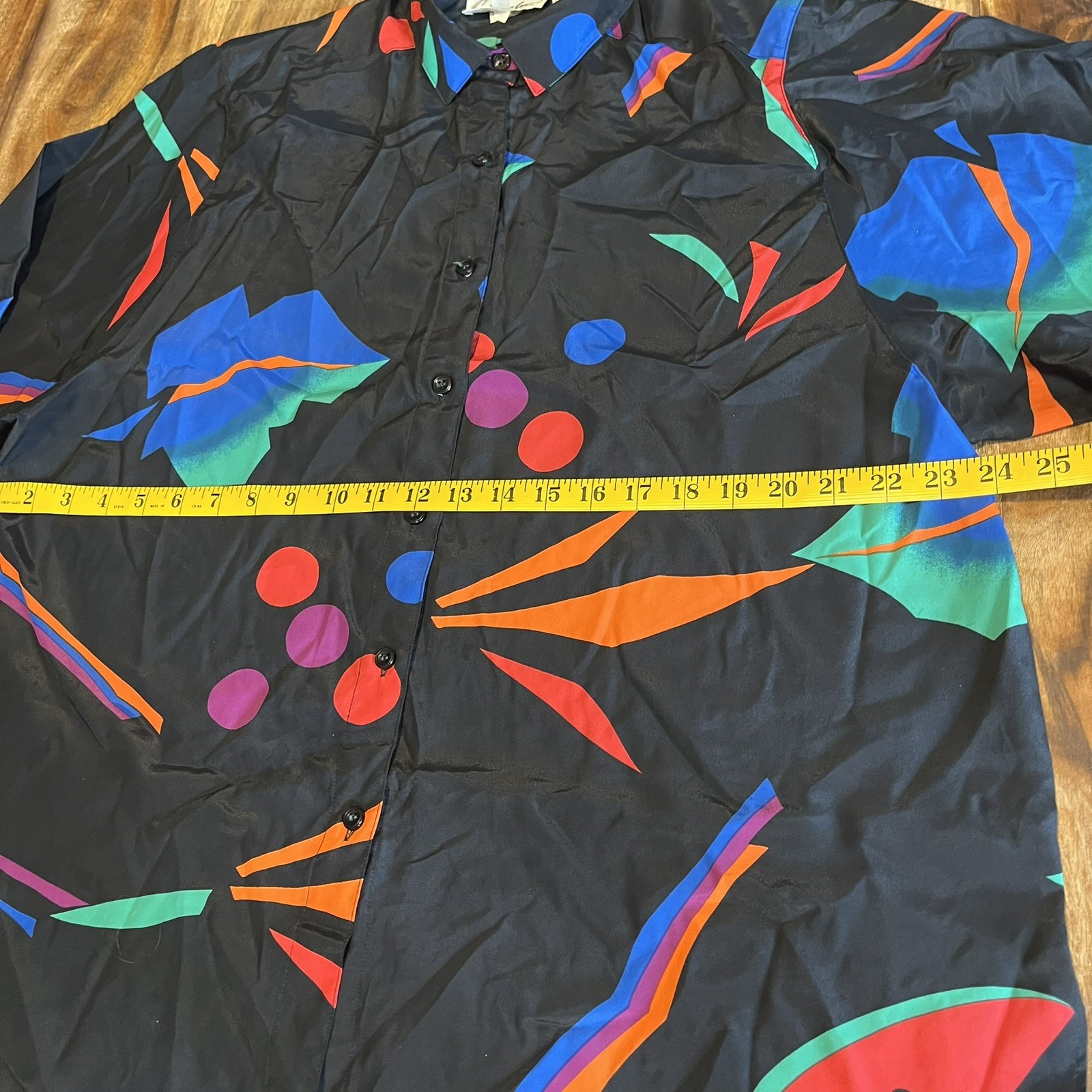 🔥VTG Shapely Button Front Long Sleeve Shirt Black Multicolor Abstract SZ L 🔥