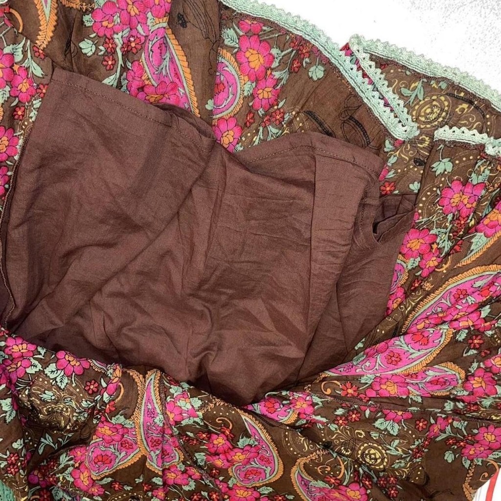 Vintage pink, brown and green cotton skirt karma, living skirt