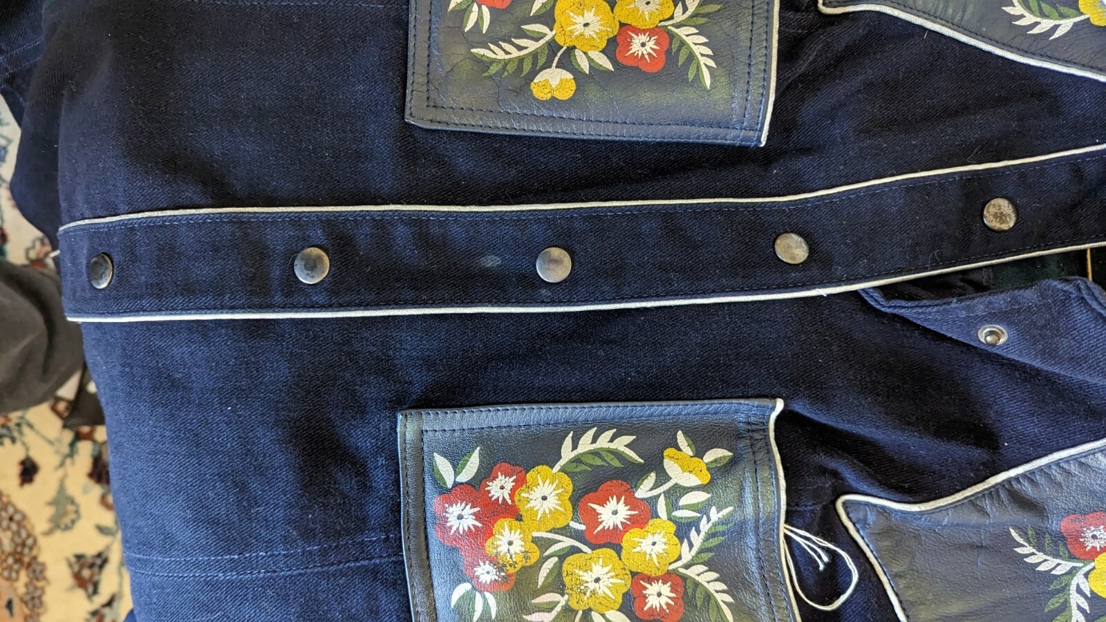 Vintage Roncelli Jacket Early 70s Handpainted Leather Patches EC Hong Kong Sz 7