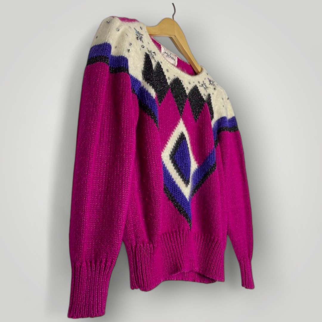 Vintage Jaclyn Smith Angora Wool Blend Top Fuschia Sweater Pullover Small