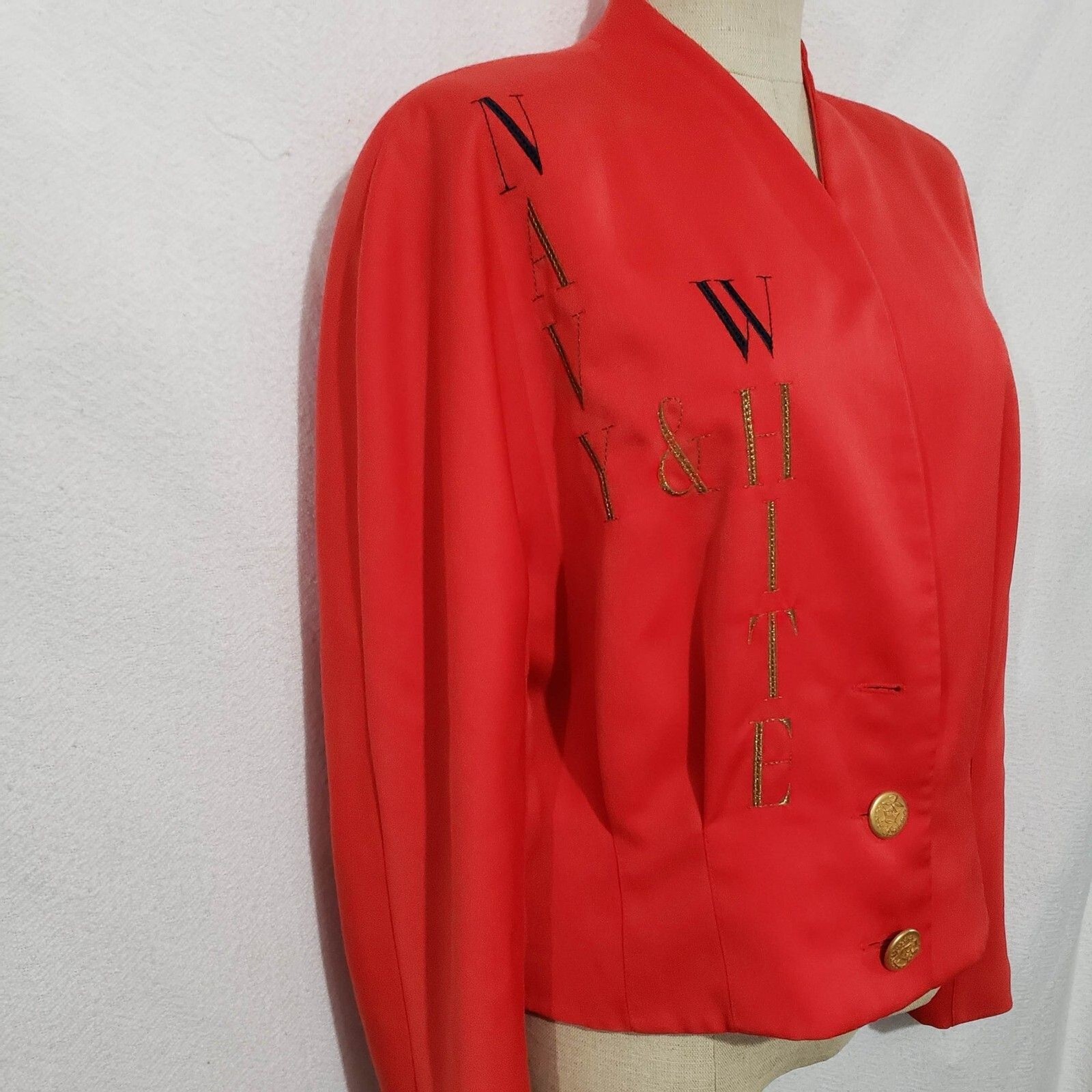 Vtg Mondi Red Wool Blend Cropped Embroidered Jacket Cardigan Germany 44/US L/XL