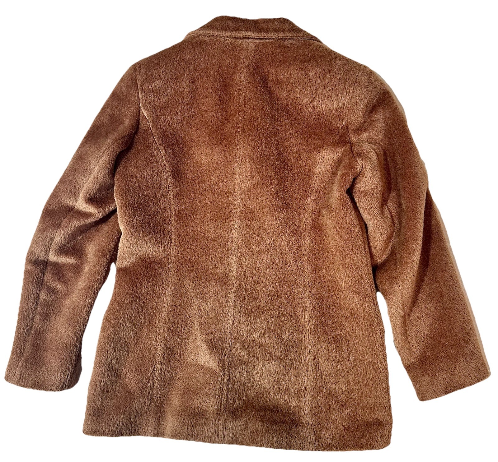 VTG Bill Blass Baby Llama Fur Coat 4 Mid Length Jacket Brown Quiet Luxury Cozy