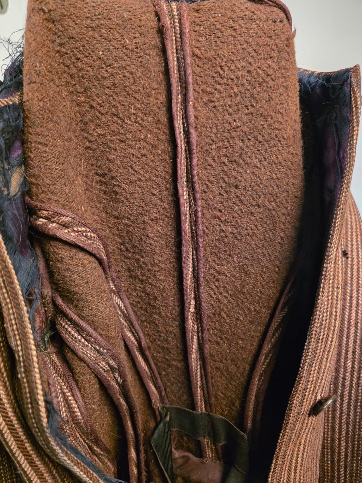 VICTORIAN 1880’S FLANNEL LINED STRIPED WOOL BUSTLE BACK DRESS COAT