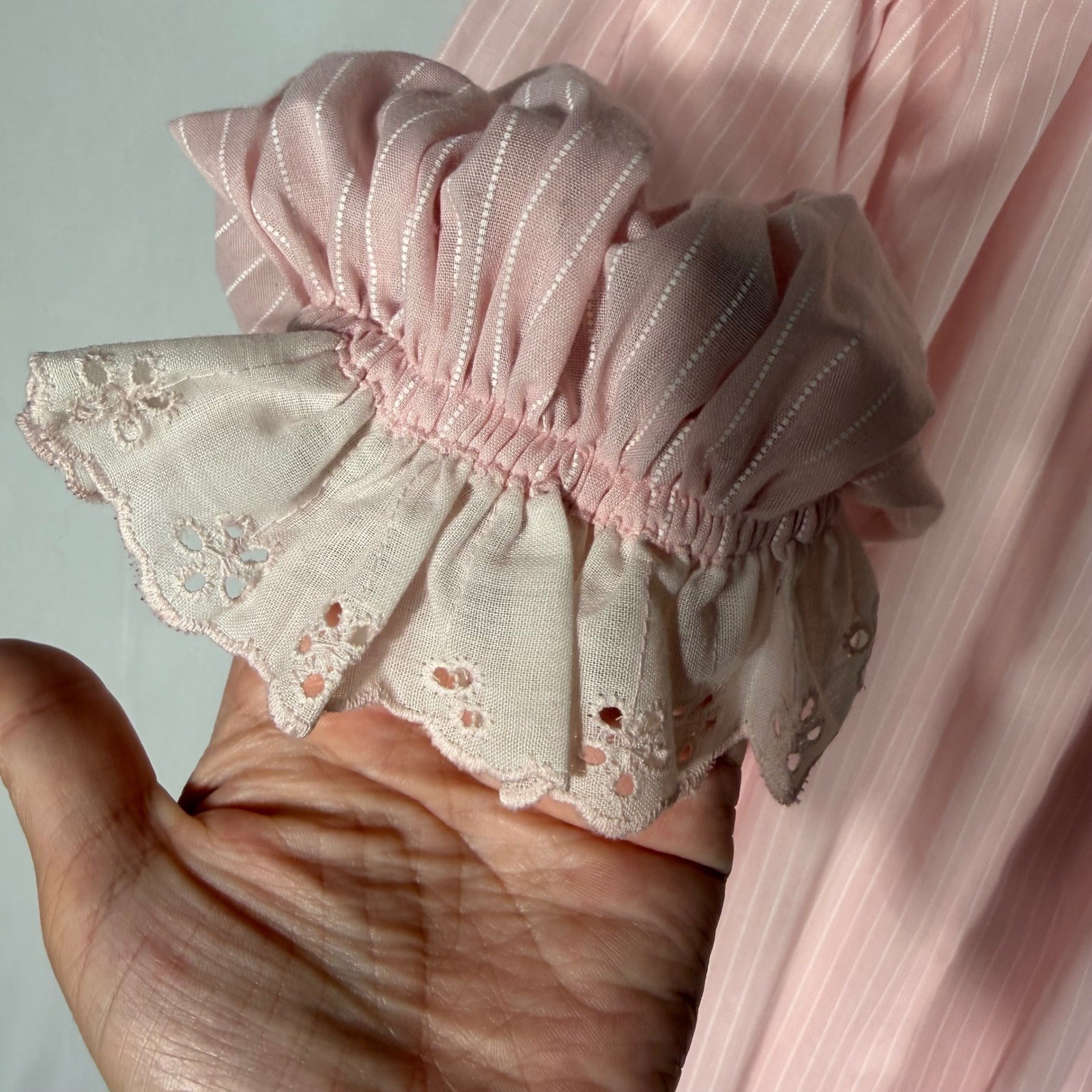 Vtg Donna Richard Gilligan O&rsquo;Malley Pink Pinstripe Eyelet Lace Nightgown Cottage