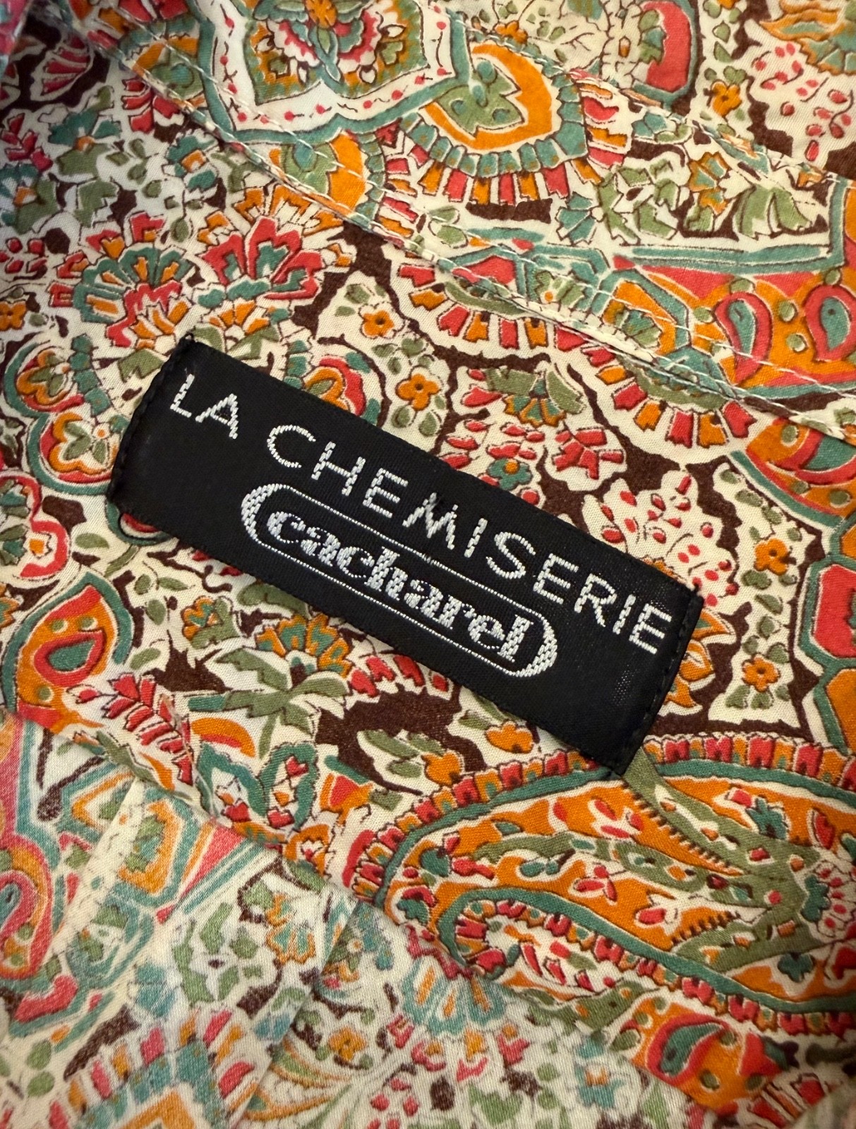 CACHAREL LA CHEMISERIE France Vtg &rsquo;70s Floral/Paisley Long Slv Cotton Blouse S/M
