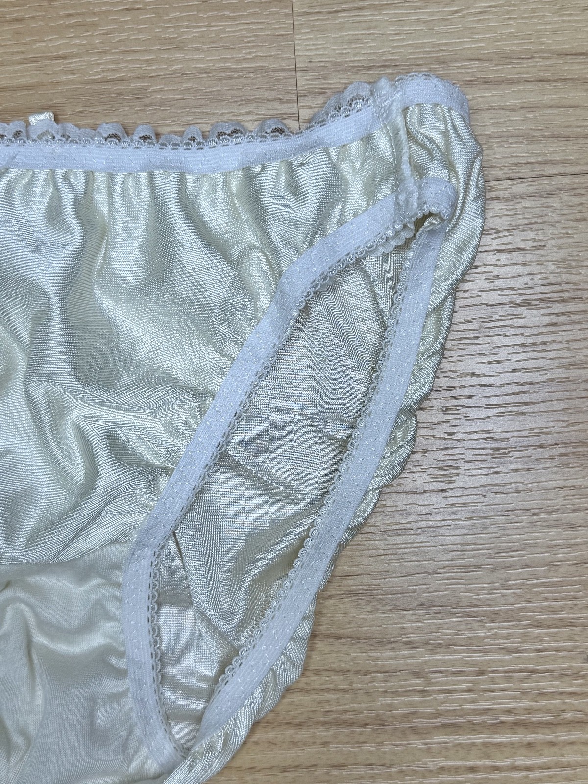 Vintage Pale Yellow Polyester Panty Nylon Lace Sissy Bikini Hi Cut Brief Sz.5