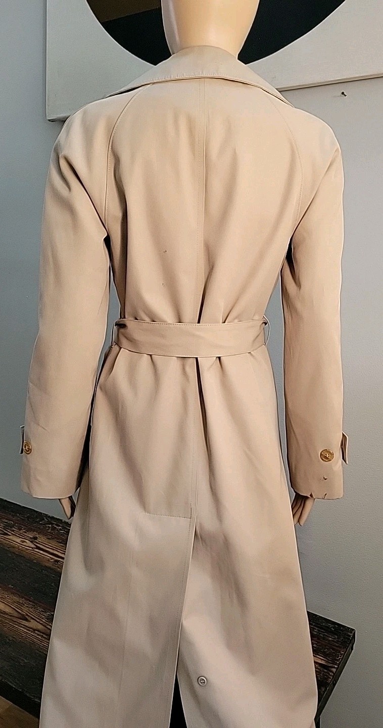 Vtg Halston for Misty Harbor Belted Lined Tan Womens Sz 6 Trench Raincoat Button