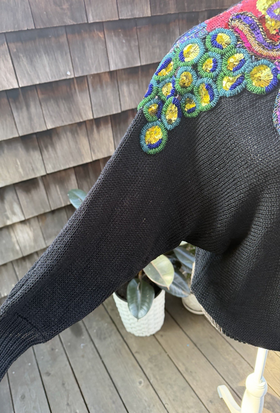 Vtg 80s Glam Knit Sweater Sequins Accents Sz L Rochelle CA