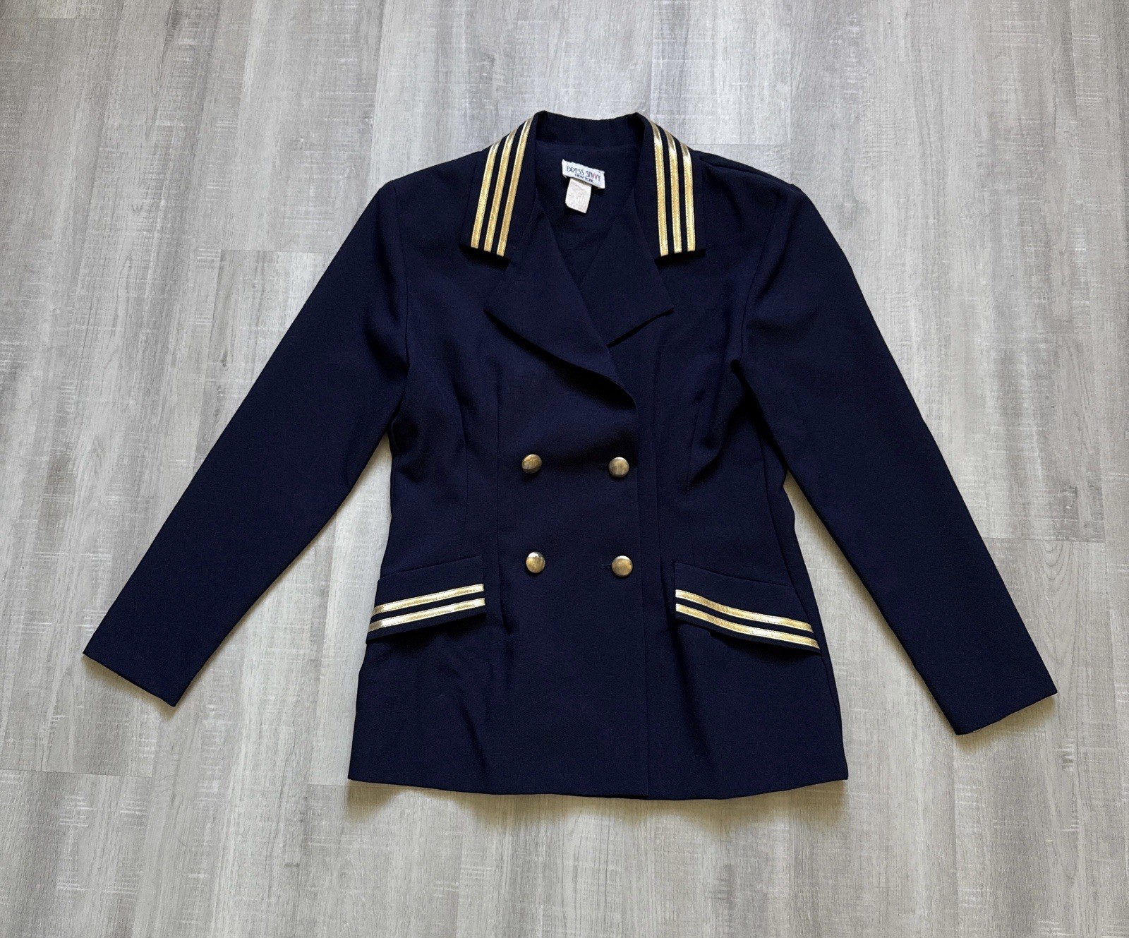 1980s 1990s Navy and Gold Nautical Double Breasted Jacket