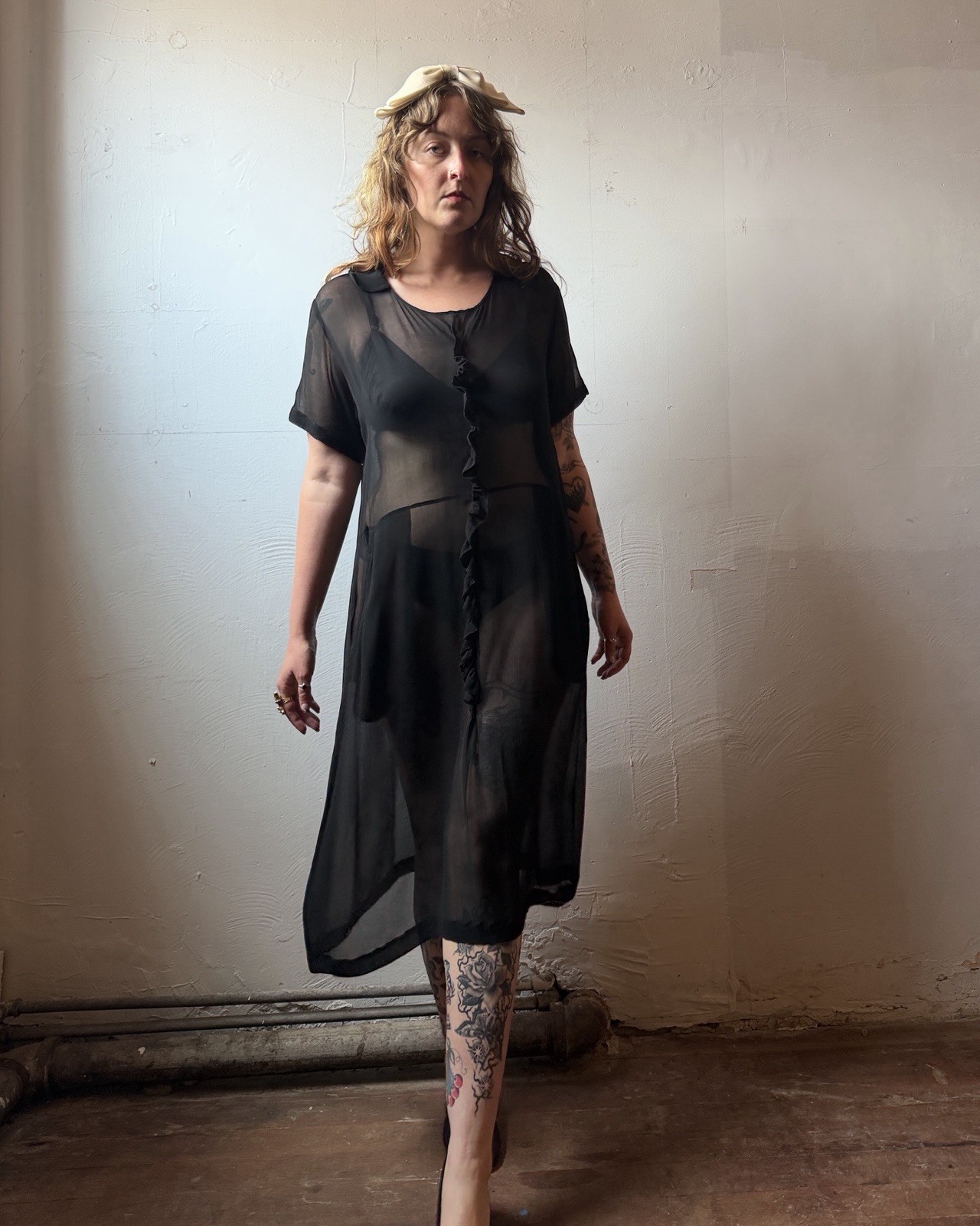 Vintage 1990s Comme Des Garcons Sheer Black Silk Sheath Dress – Fits Many