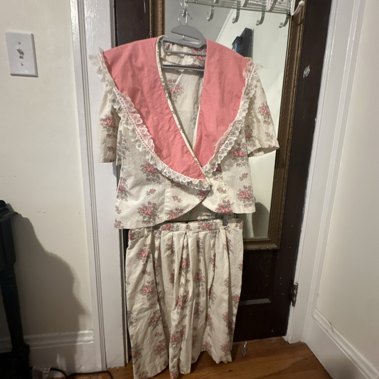 Vintage Skirt & Blazer Set 1X 14/16 Cream Floral Cottagecore Retro Feminine