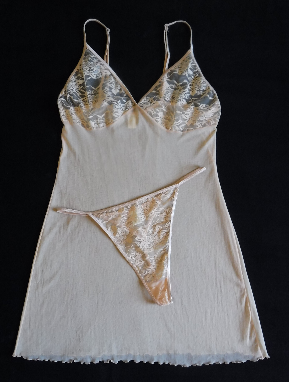 Jolie Intimates New Light Peach Sheer Mesh/Lace Chemise Babydoll & G-Strings 2X