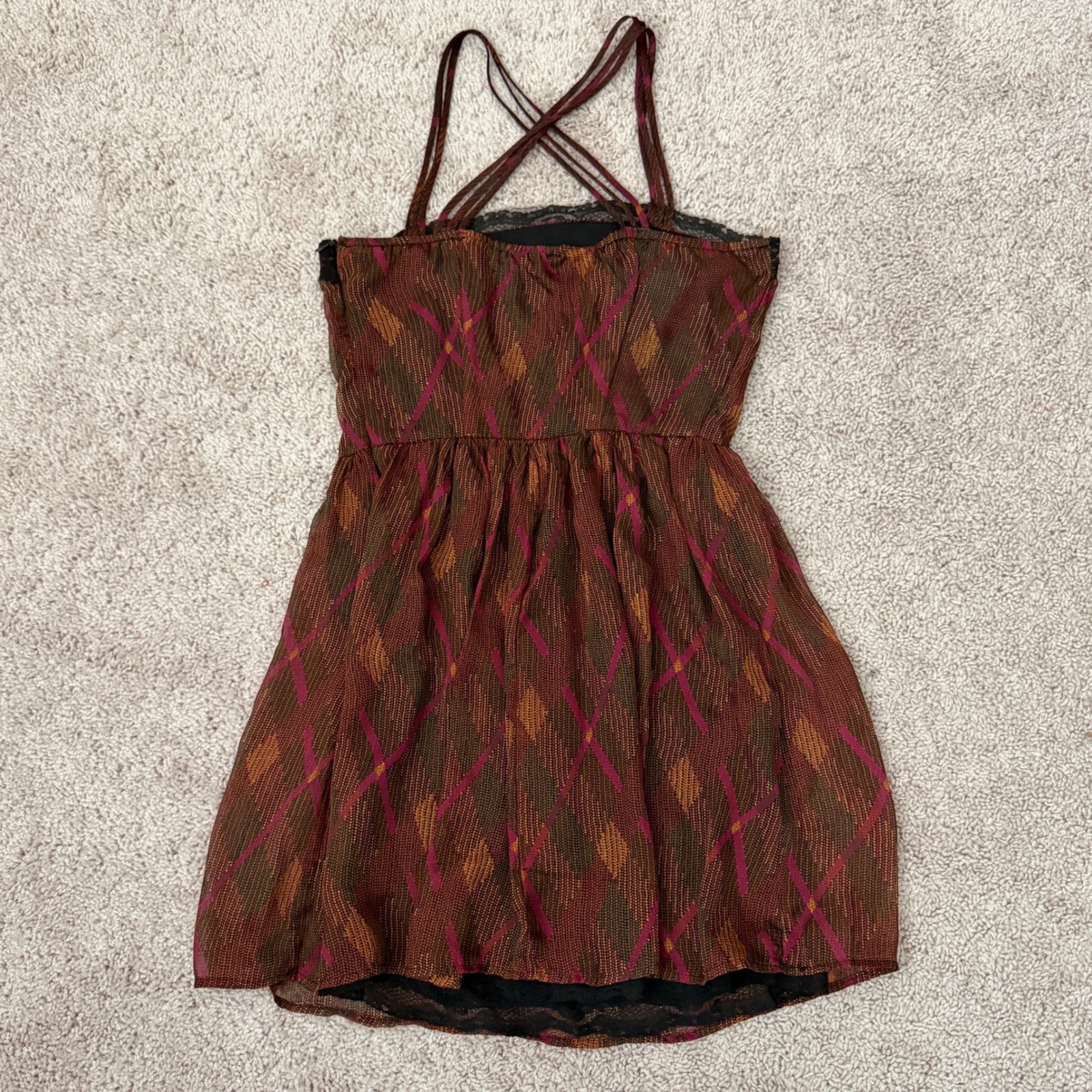 VINTAGE Y2K Silk Mini Dress Babydoll Lace Trim Fairy Grunge Coquette Size XS S