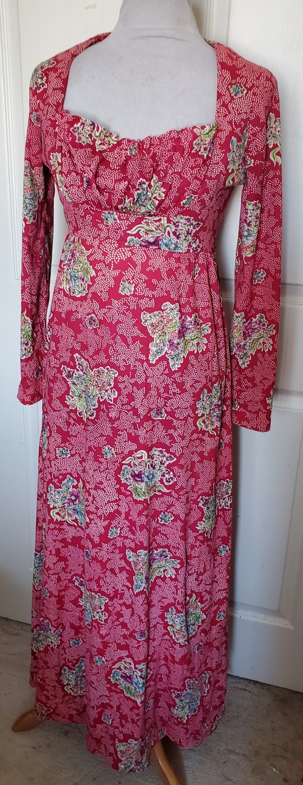 Vintage 60s 70s Red Floral Long Dress This Is Yours San Francisco B36