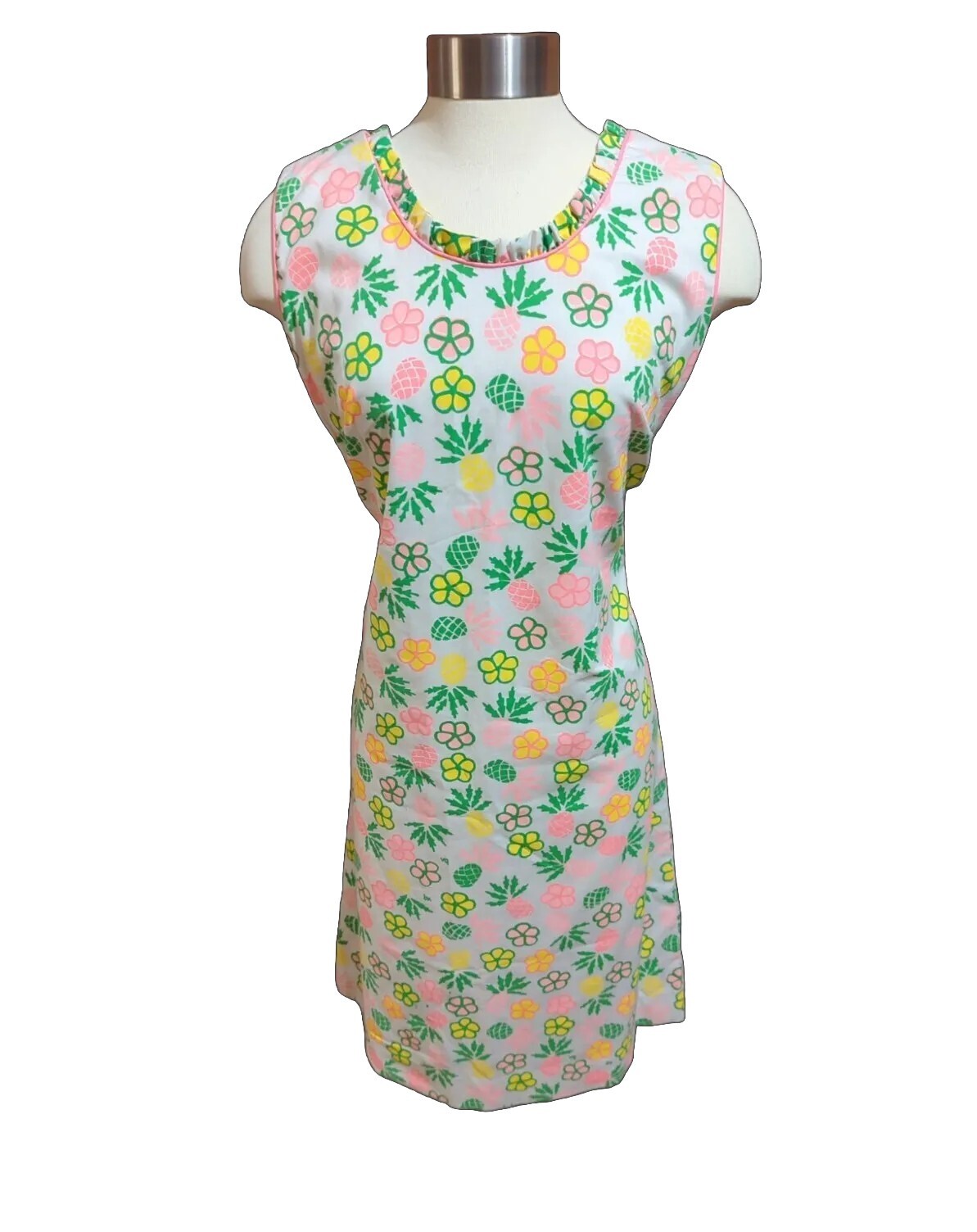 Vintage Pink Flowers Pineapple Shift Sheath Sun Dress Size 6 The Vested Gentress