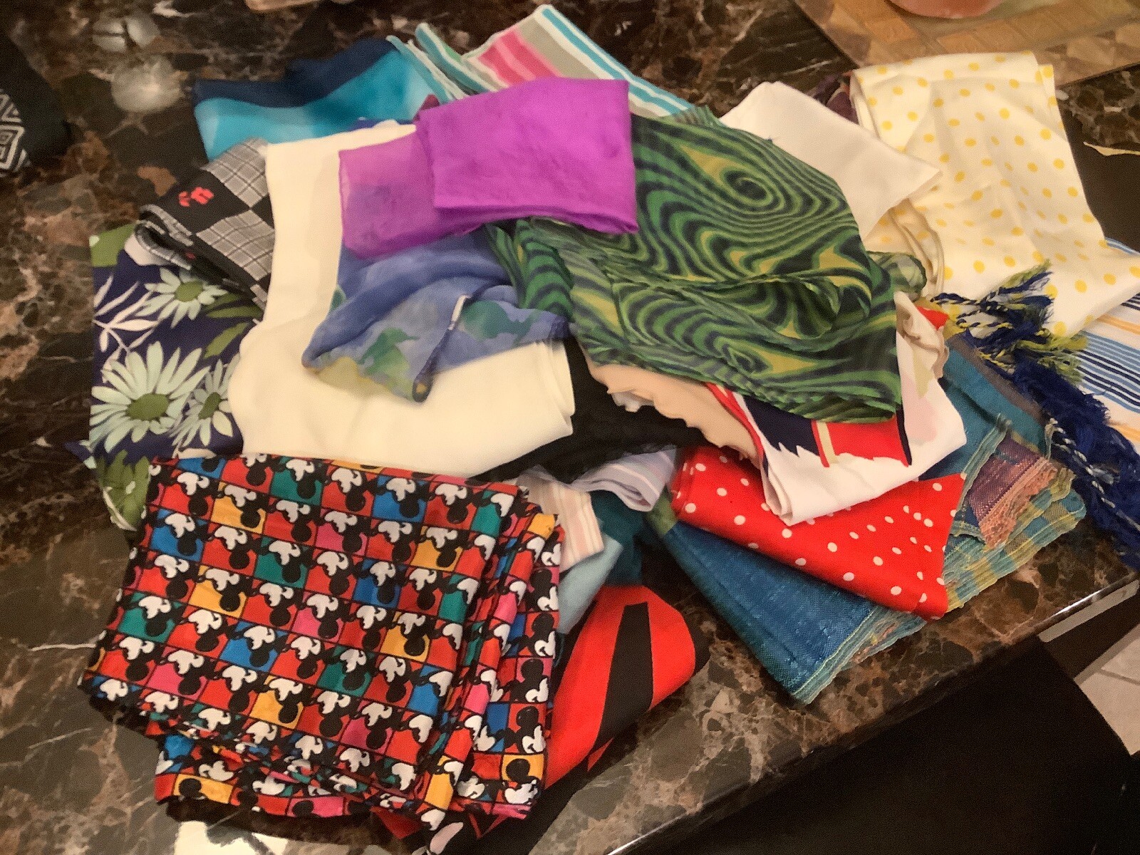 43+ ASSORTED SCARVES,BELTS SASHES VARIOUS SIZES SHAPES AND FABRICS