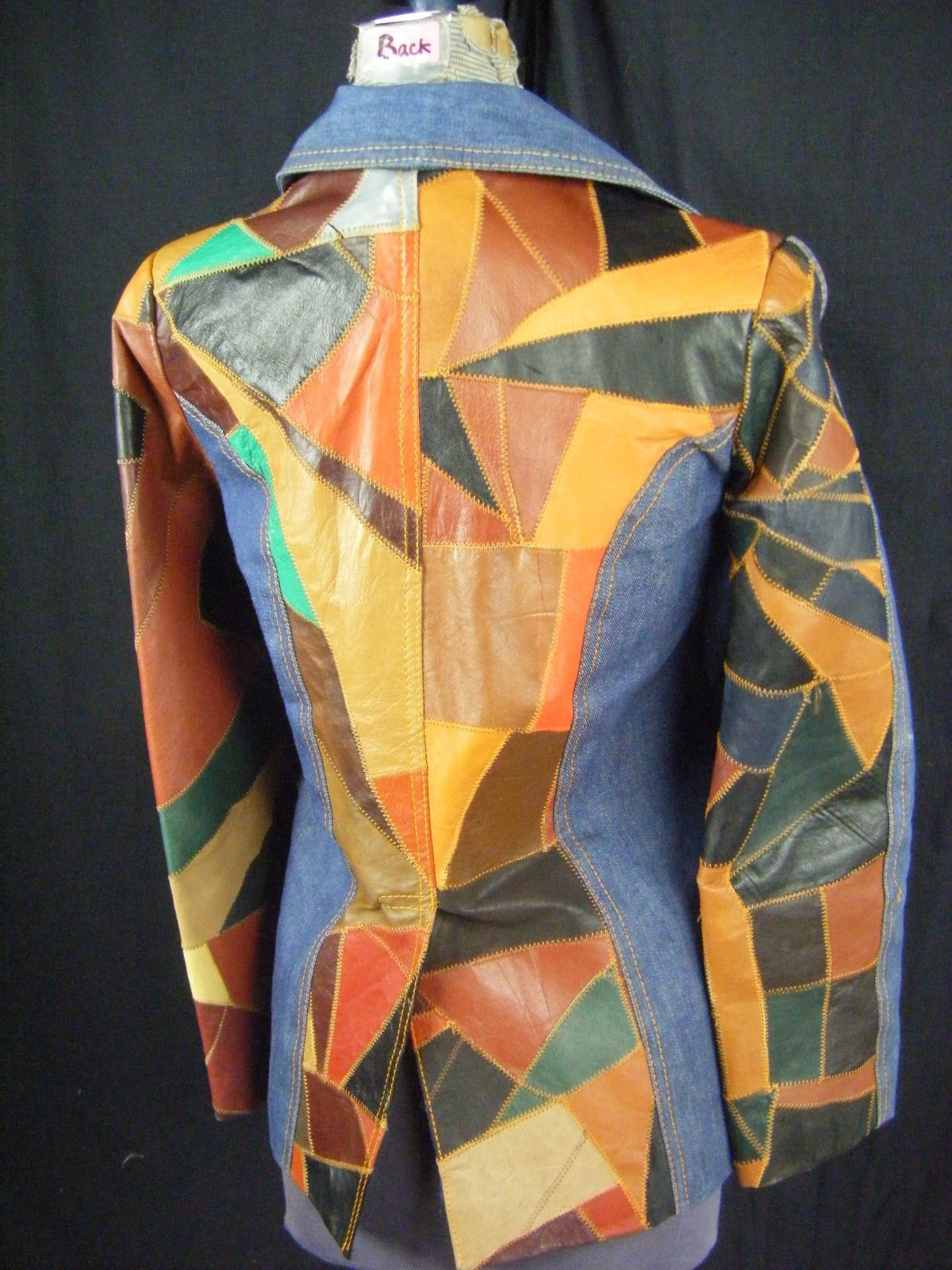 ROSEMARY Vtg 70 Leather Patchwork Denim Jacket-Bust 35/2XS-XS