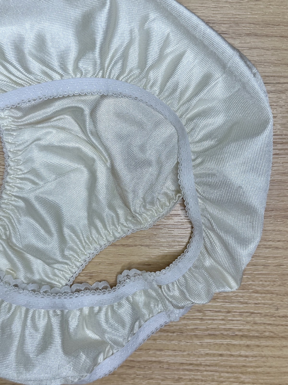 Vintage Pale Yellow Polyester Panty Nylon Lace Sissy Bikini Hi Cut Brief Sz.5