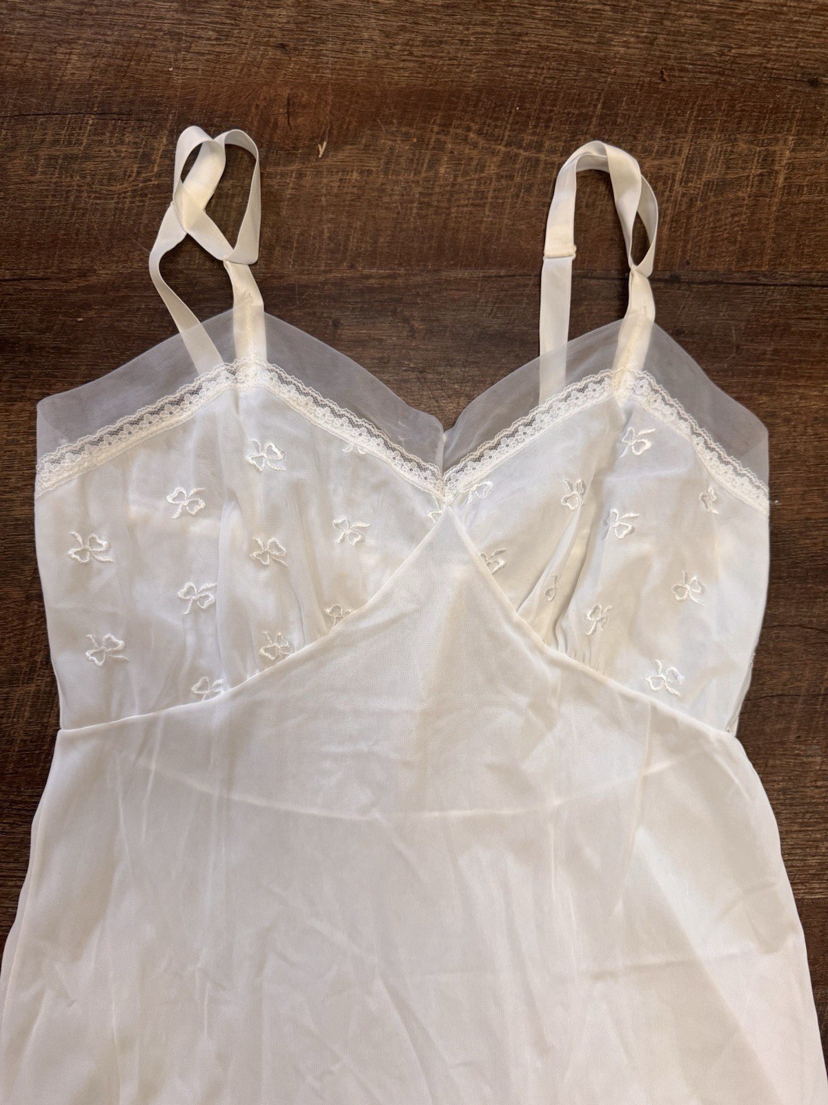 Vintage Philmaid White Nylon Full Slip Embroidered Lace Nightgown Size 36