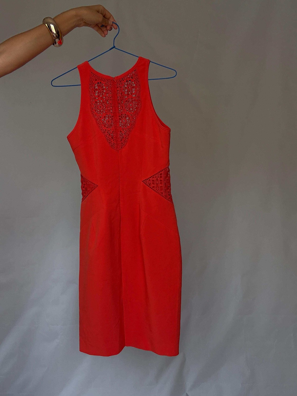 Karen Millen coral lace panel bodycon, EU40,Luxury designer clothing,