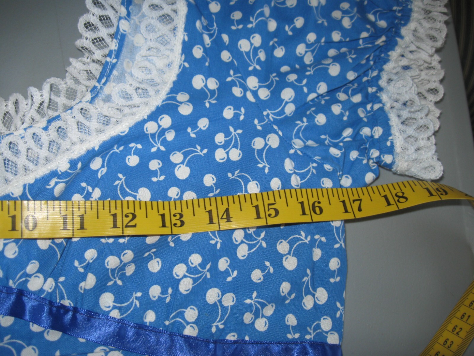 Vintage handmade long Maxi Prairie Dress Cherry Pattern w/Bag Cottage Core Farm