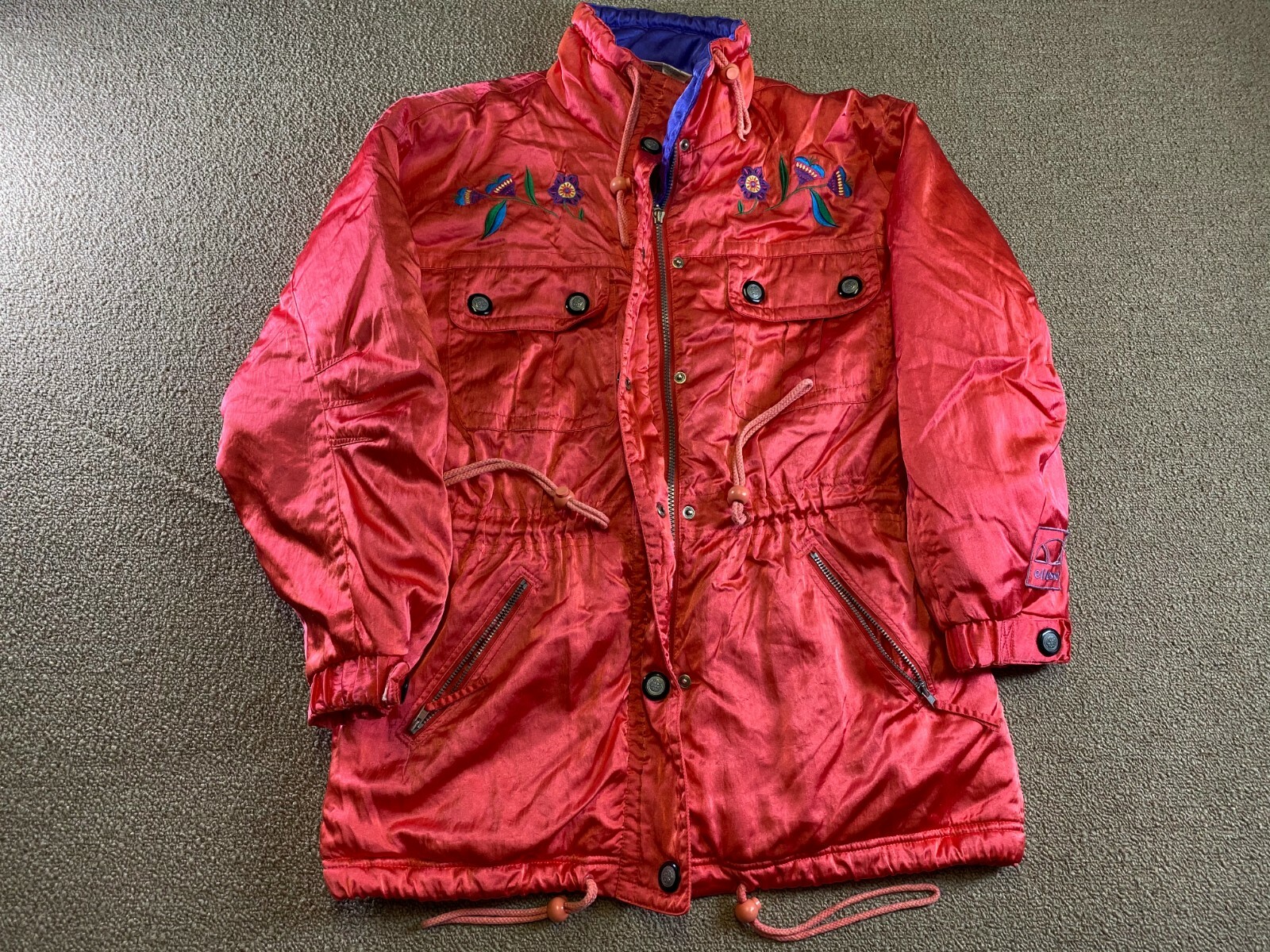 Ellesse Ski Jacket Womens Pink Purple Flowers Floral S Nylon VTG