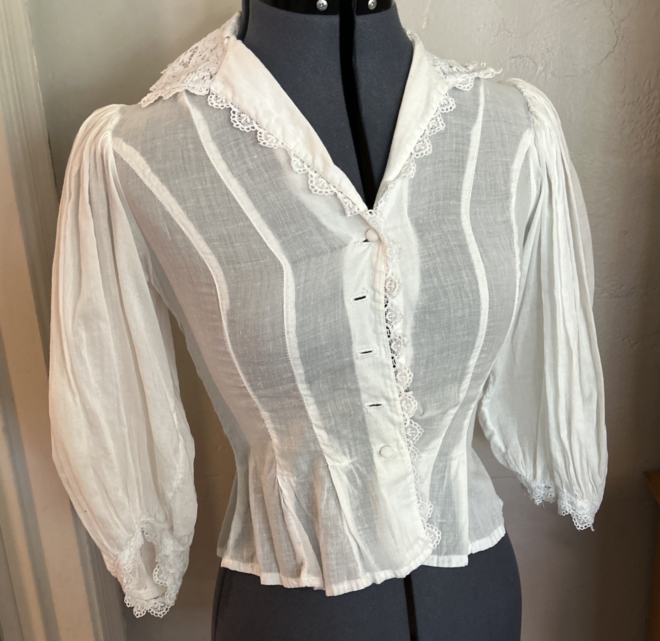 Antique/ Vintage Prairie Edwardian Victorian white blouse S 100% Cotton