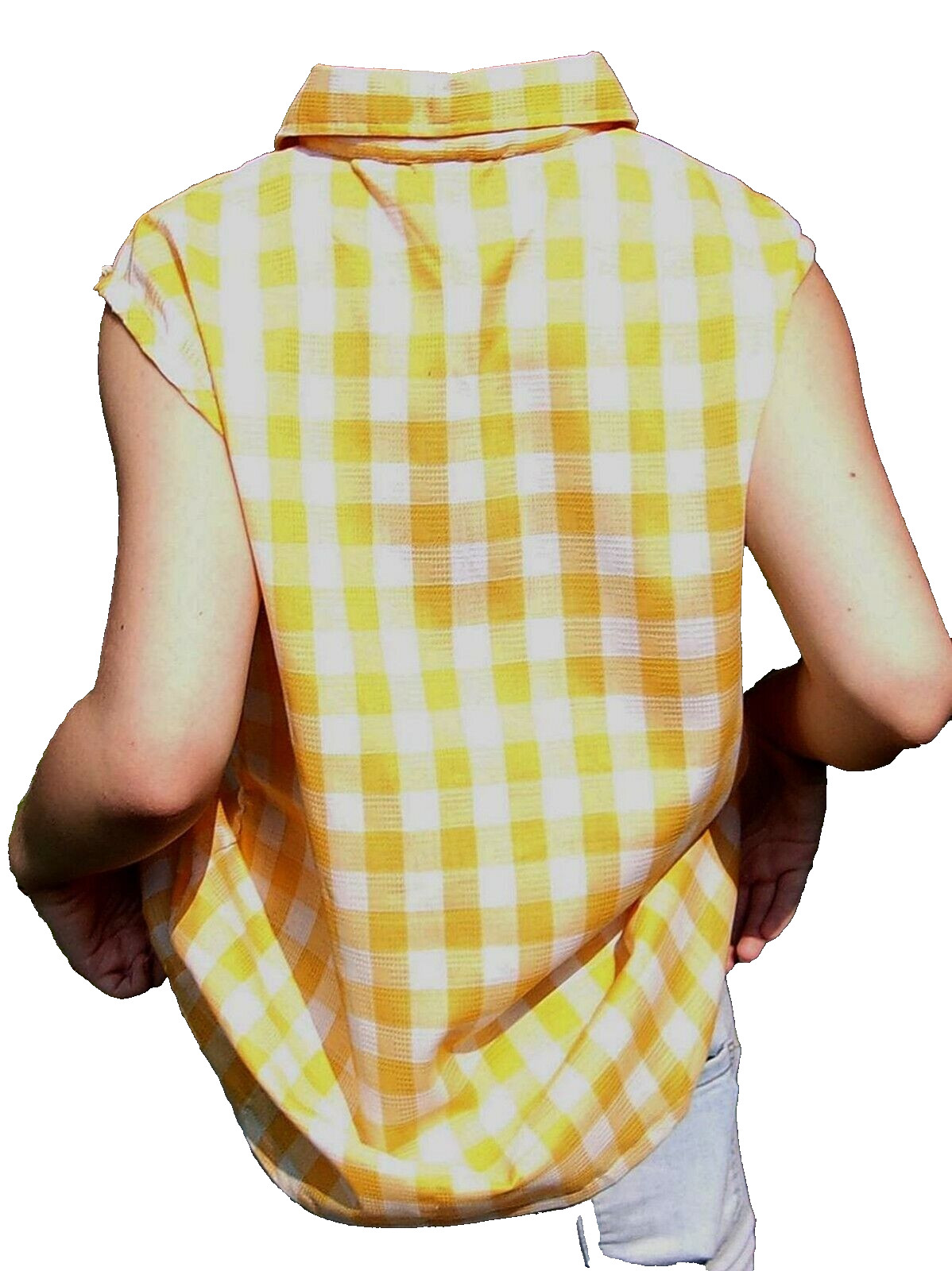 VTG 1980s Womens Size 13/14 Yellow Check MISS FASHIONALITY Button Up Shirt Top